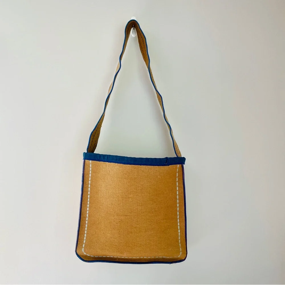 Elegant Tan and Blue Women's Felt Tote Bag Embroidered